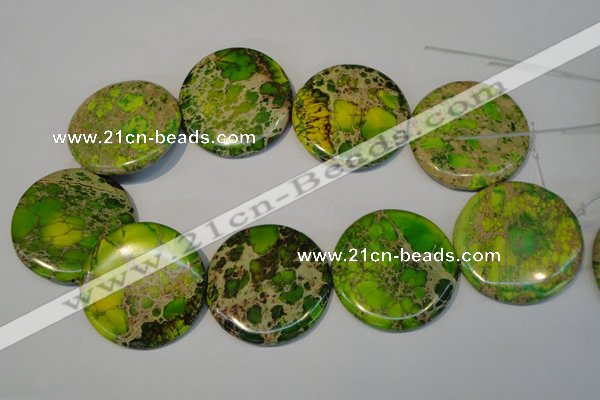CDT128 15.5 inches 44mm flat round dyed aqua terra jasper beads