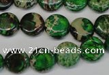 CDT170 15.5 inches 12mm flat round dyed aqua terra jasper beads