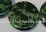 CDT177 15.5 inches 35mm flat round dyed aqua terra jasper beads