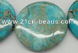 CDT353 15.5 inches 45mm flat round dyed aqua terra jasper beads