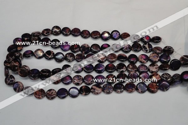 CDT398 15.5 inches 12mm flat round dyed aqua terra jasper beads