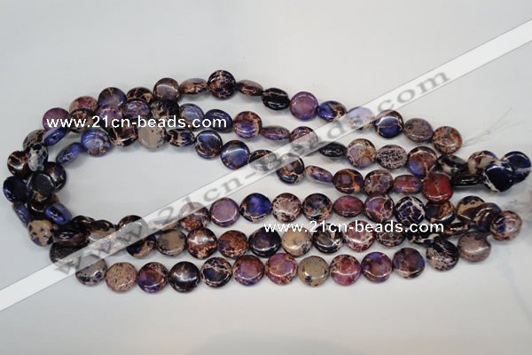 CDT406 15.5 inches 12mm flat round dyed aqua terra jasper beads