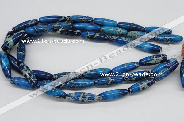 CDT48 15.5 inches 10*30mm rice dyed aqua terra jasper beads