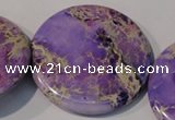 CDT709 15.5 inches 55mm flat round dyed aqua terra jasper beads