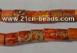 CDT737 15.5 inches 8*8mm tube dyed aqua terra jasper beads