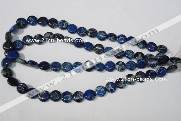 CDT906 15.5 inches 12mm flat round dyed aqua terra jasper beads