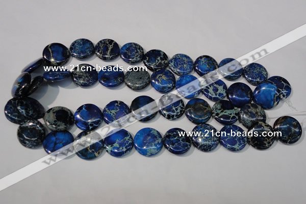 CDT908 15.5 inches 20mm flat round dyed aqua terra jasper beads