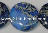 CDT909 15.5 inches 35mm flat round dyed aqua terra jasper beads