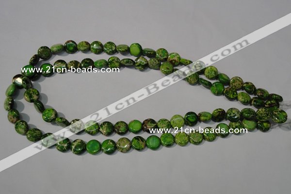 CDT936 15.5 inches 10mm flat round dyed aqua terra jasper beads