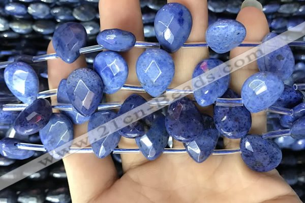 CDU220 Top drilled 13*18mm faceted flat teardrop blue dumortierite beads