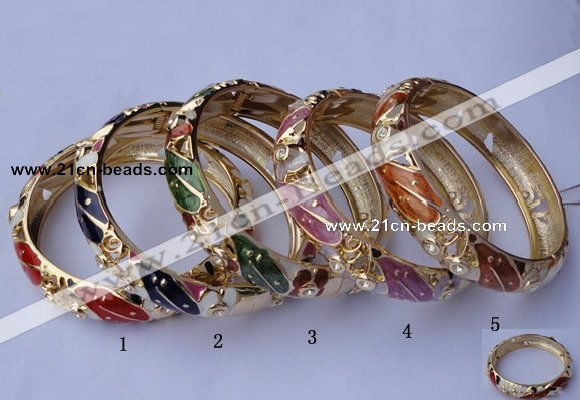 CEB16 5pcs 13.5mm width gold plated alloy with rhinestone & enamel bangles