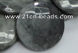 CEE41 15.5 inches 40mm faceted coin eagle eye jasper beads wholesale