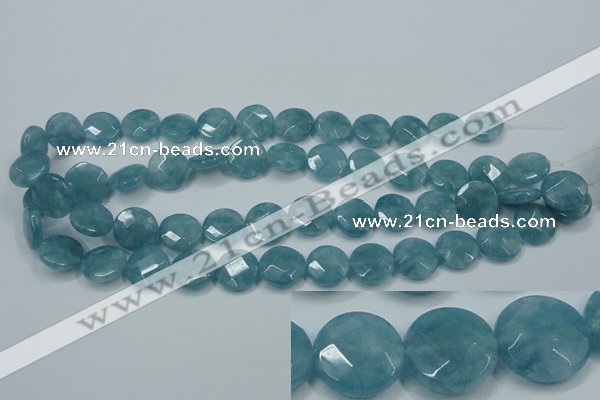 CEQ183 15.5 inches 14mm faceted coin blue sponge quartz beads