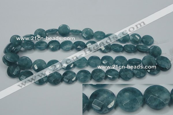 CEQ184 15.5 inches 16mm faceted coin blue sponge quartz beads