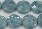 CEQ186 15.5 inches 20mm faceted coin blue sponge quartz beads