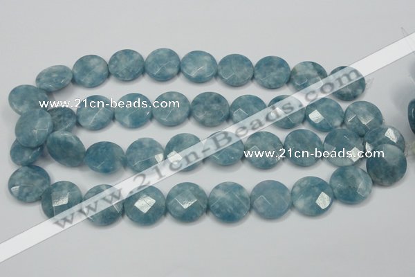 CEQ186 15.5 inches 20mm faceted coin blue sponge quartz beads