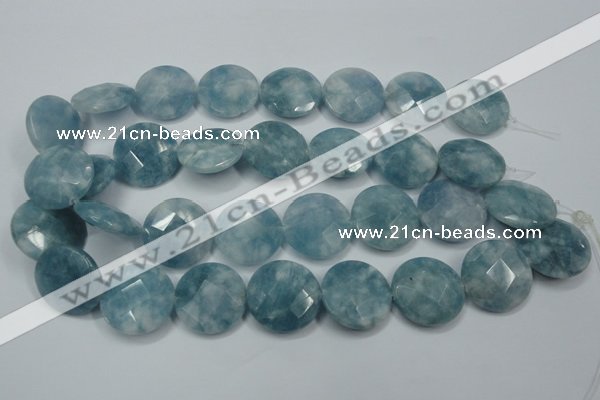 CEQ187 15.5 inches 25mm faceted coin blue sponge quartz beads