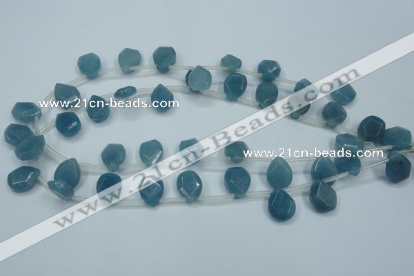 CEQ255 15.5 inches 13*16mm faceted flat teardrop blue sponge quartz beads