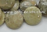 CFA08 15.5 inches 20mm flat round chrysanthemum agate gemstone beads