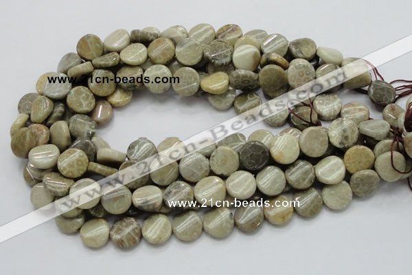 CFA19 15.5 inches 15mm twisted coin chrysanthemum agate beads