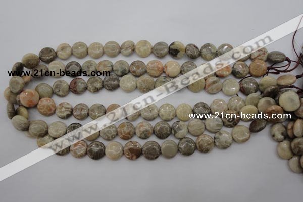 CFA228 15.5 inches 12mm flat round chrysanthemum agate beads