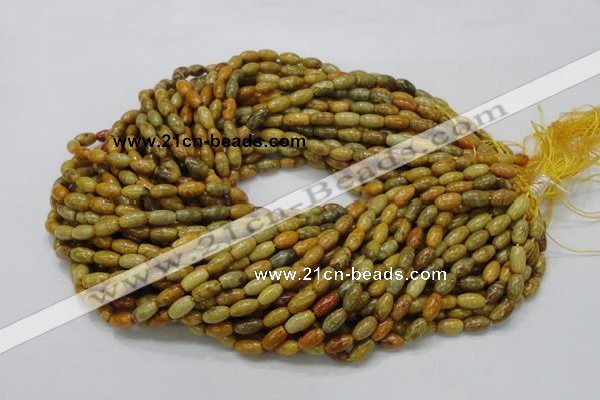 CFA35 15.5 inches 6*10mm rice yellow chrysanthemum agate beads