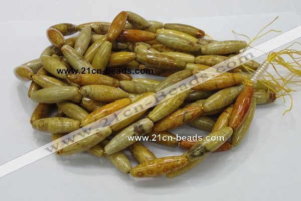CFA37 15.5 inches 12*40mm rice yellow chrysanthemum agate beads