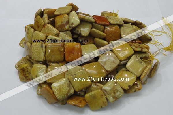 CFA39 15.5 inches 25*25mm square yellow chrysanthemum agate beads