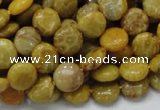 CFA40 15.5 inches 10mm flat round yellow chrysanthemum agate beads