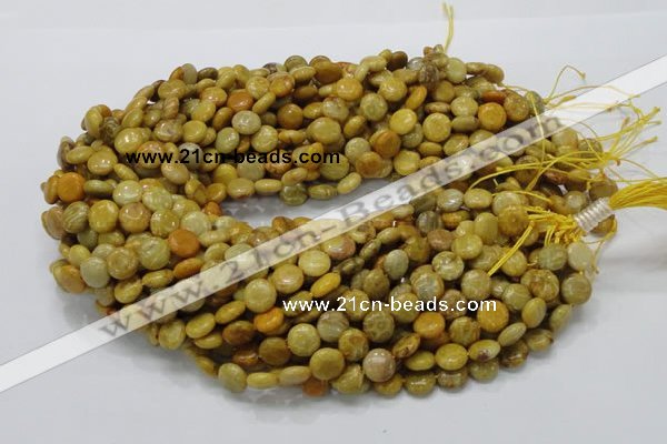 CFA40 15.5 inches 10mm flat round yellow chrysanthemum agate beads