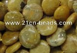 CFA42 15.5 inches 15mm flat round yellow chrysanthemum agate beads