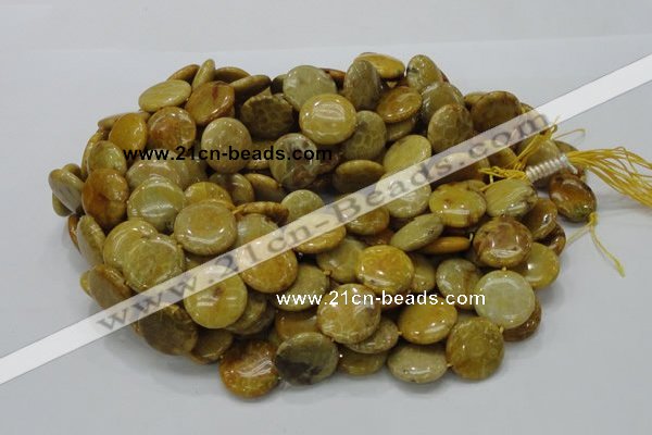 CFA43 15.5 inches 20mm flat round yellow chrysanthemum agate beads