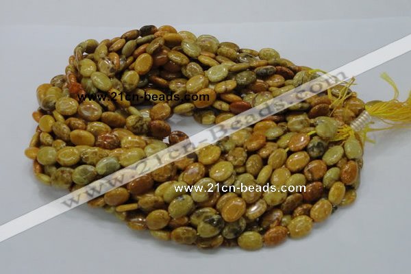 CFA46 15.5 inches 10*14mm oval yellow chrysanthemum agate beads