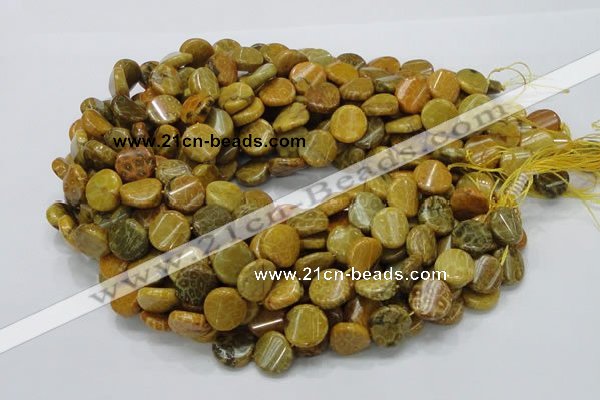 CFA55 15.5 inches 15mm twisted coin yellow chrysanthemum agate beads