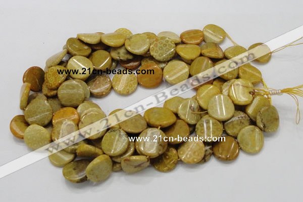 CFA56 15.5 inches 20mm twisted coin yellow chrysanthemum agate beads