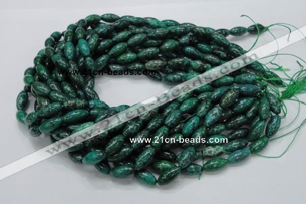 CFA69 15.5 inches 8*17mm rice green chrysanthemum agate beads