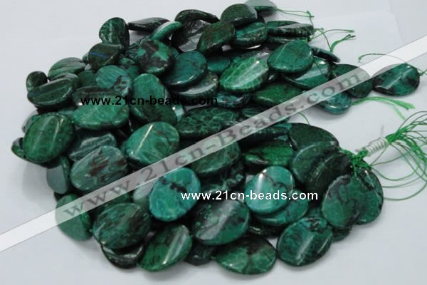 CFA74 15.5 inches 22*30mm twisted oval green chrysanthemum agate beads