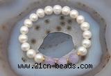 CFB1002 9mm - 10mm potato white freshwater pearl & lavender amethyst stretchy bracelet