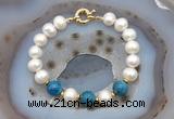 CFB1012 Hand-knotted 9mm - 10mm potato white freshwater pearl & apatite bracelet