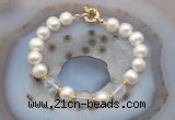 CFB1020 Hand-knotted 9mm - 10mm potato white freshwater pearl & white crystal bracelet