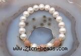 CFB1023 9mm - 10mm potato white freshwater pearl & moonstone stretchy bracelet