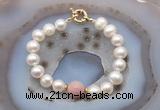 CFB1024 Hand-knotted 9mm - 10mm potato white freshwater pearl & pink opal bracelet