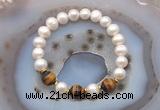 CFB1026 9mm - 10mm potato white freshwater pearl & yellow tiger eye stretchy bracelet