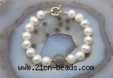 CFB1035 Hand-knotted 9mm - 10mm potato white freshwater pearl & grey agate bracelet