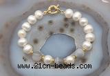 CFB1036 Hand-knotted 9mm - 10mm potato white freshwater pearl & grey banded agate bracelet