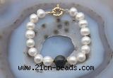 CFB1056 Hand-knotted 9mm - 10mm potato white freshwater pearl & golden obsidian bracelet