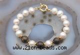 CFB1060 Hand-knotted 9mm - 10mm potato white freshwater pearl & bronzite bracelet