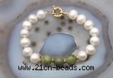 CFB1065 Hand-knotted 9mm - 10mm potato white freshwater pearl & China jade bracelet