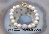 CFB1075 Hand-knotted 9mm - 10mm potato white freshwater pearl & blue lace agate bracelet