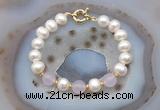 CFB1083 Hand-knotted 9mm - 10mm potato white freshwater pearl & candy jade bracelet